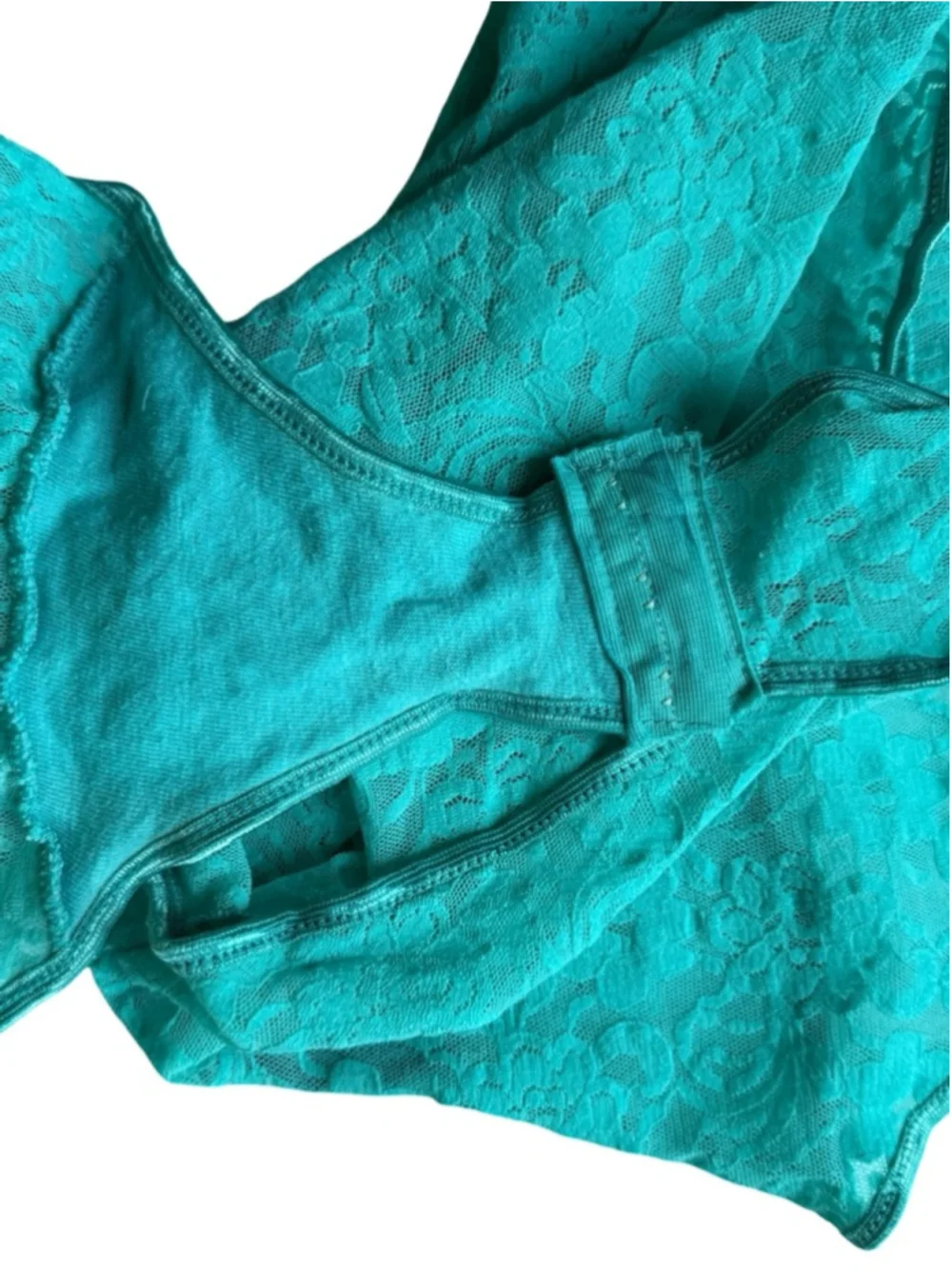 Teal Floral Lace Racerback One-Piece Bodysuit Size XS or S Y2K Festival - Picture 10 of 10